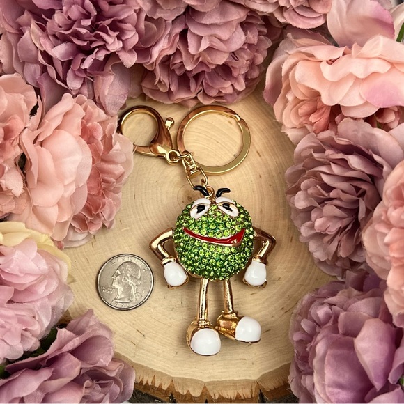 Whimsical Green Crystal M&M Character Keychain Charm - Picture 14 of 16